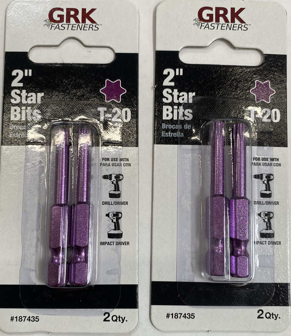 Lot of 2 GRK 187435, T-20, 2-in. PURPLE Steel Star Bits, Two 2-packs = 4 Bits