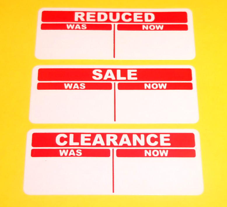 SALE REDUCED CLEARANCE Price Point Was - Now Stickers, Sticky Labels, Swing Tags