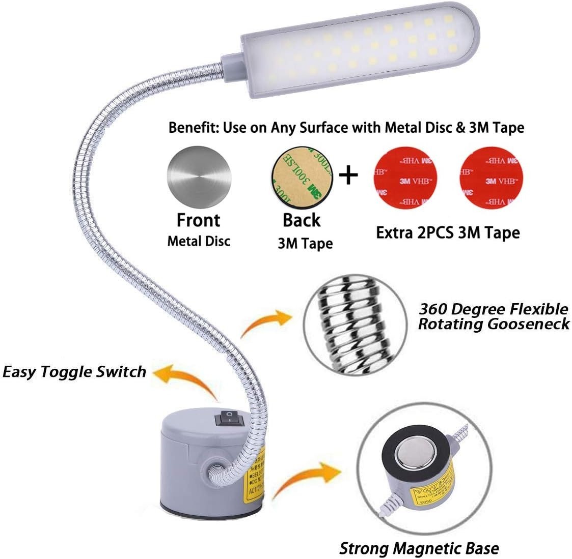 6 Watt Flexible LED Sewing Machine Light with Touch Control & Magnetic Mount