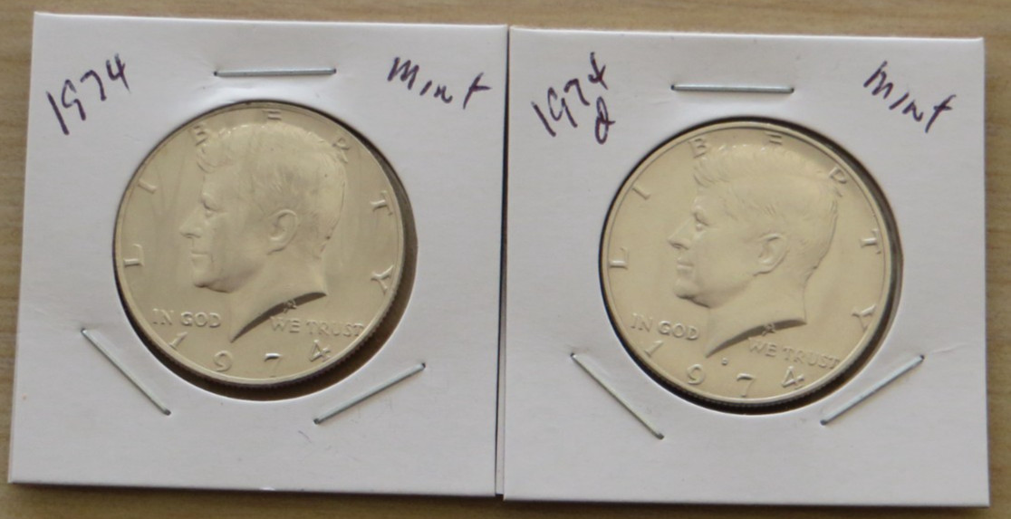1974pd Kennedy Half Dollar 4P15,16) Mint Uncirculated Half Dollars from US mint.