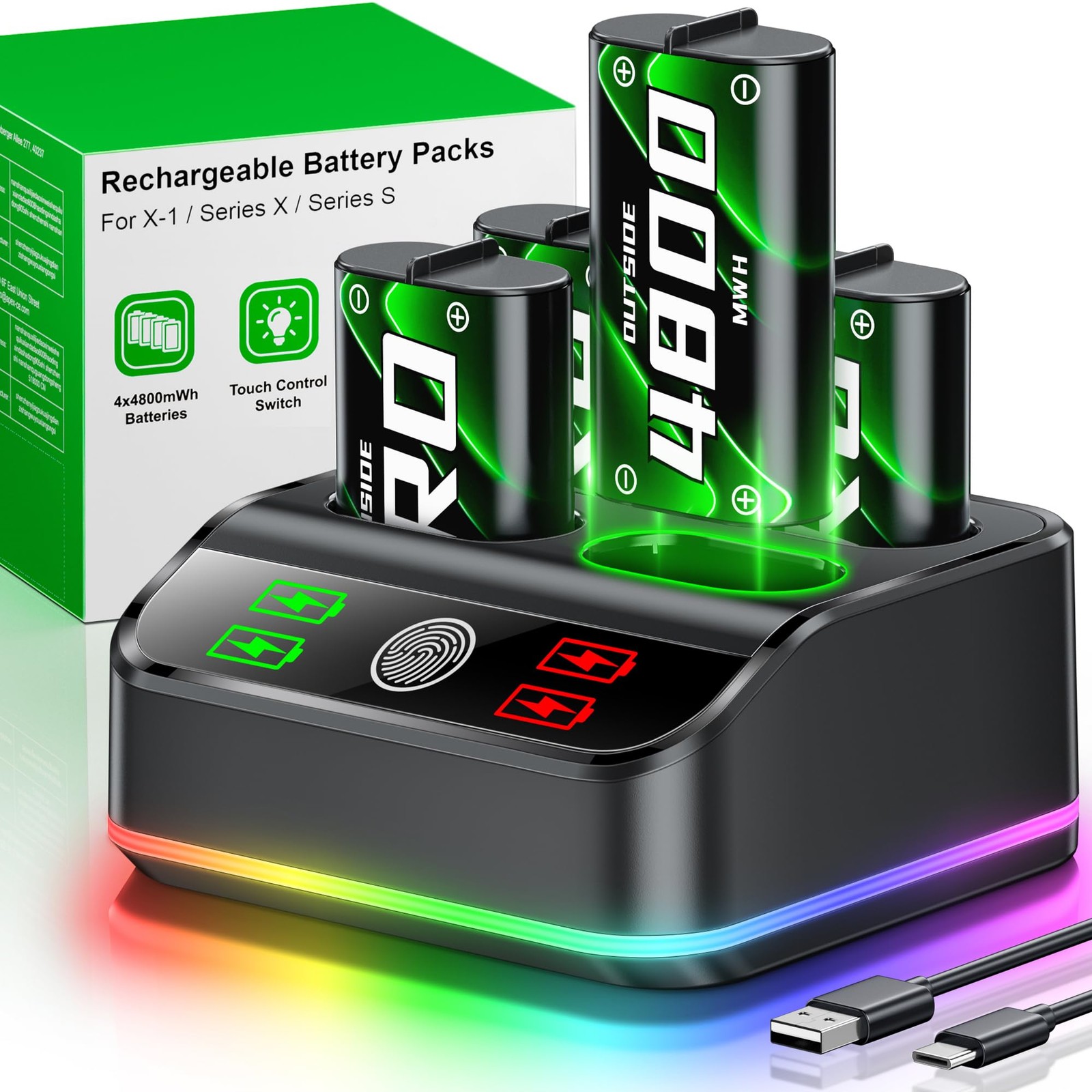 DINOSTRIKE 4X 4800mWh PRO Battery Pack Compatible with Xbox L+RGB Version