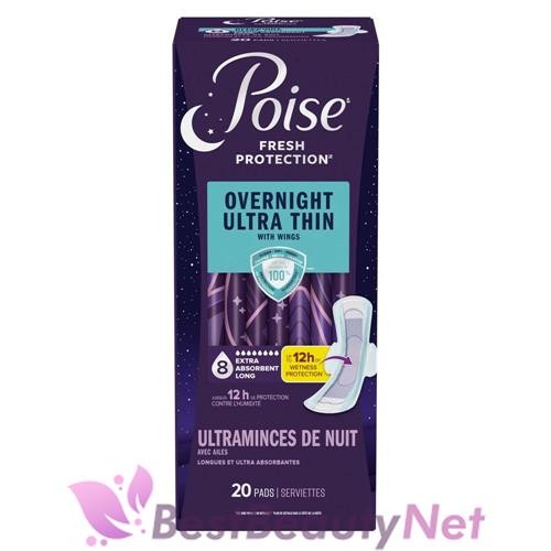 Poise Overnight Ultra Thin with Wings Incontinence 20 Pads