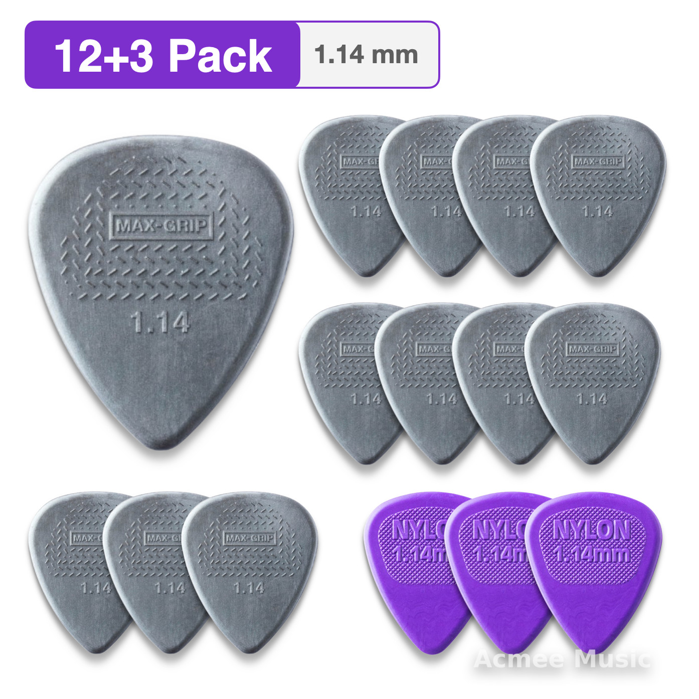 12-PACK Dunlop MAX-GRIP NYLON STANDARD Guitar Picks【1.14mm】449-114, Free Picks