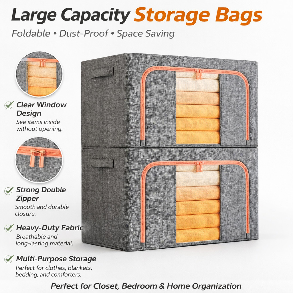 Stackable Foldable Fabric Storage Bins with metal frame and handle - 2pk