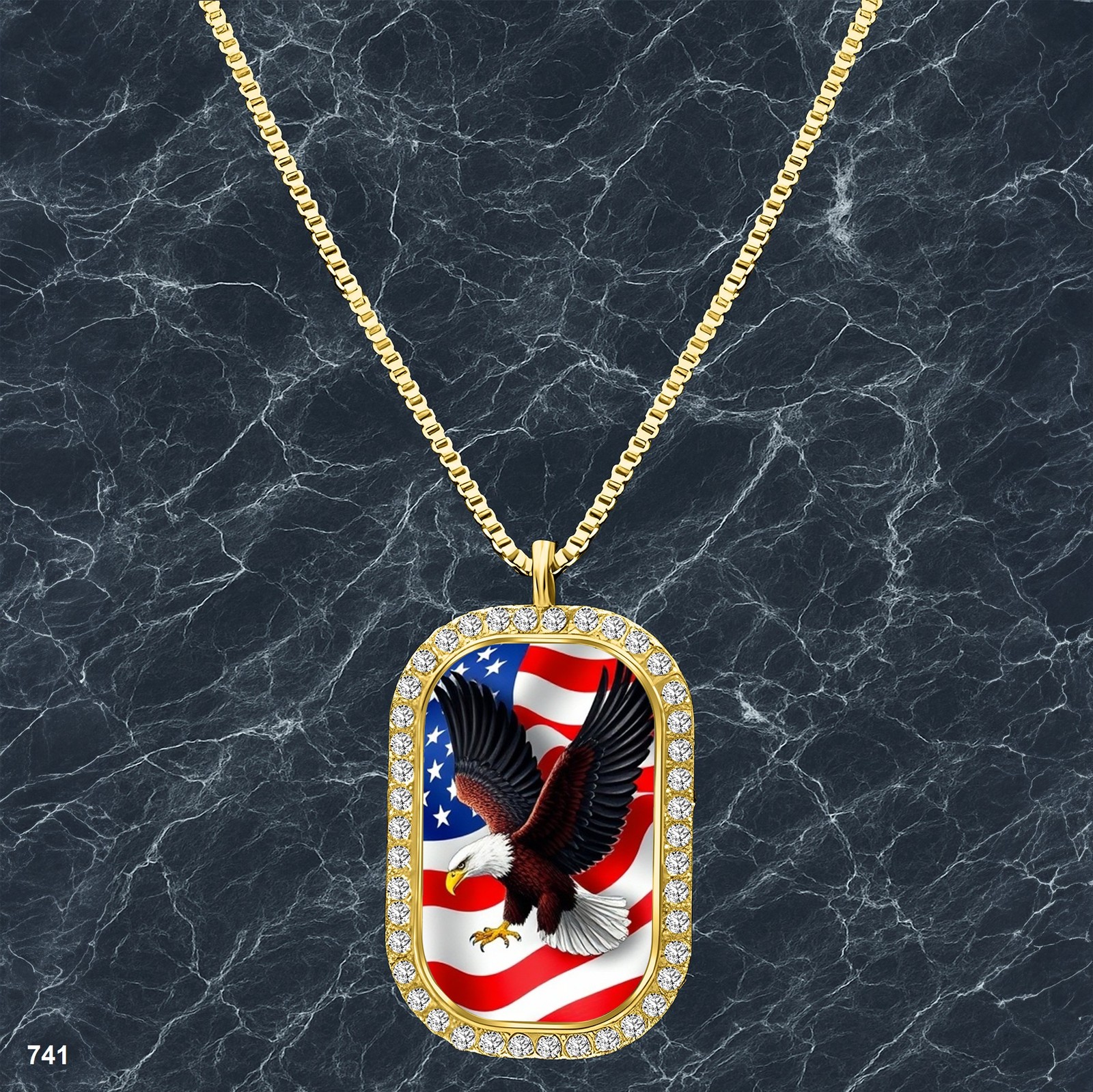 New USA American Flag Pendant Necklace Photo Design Unique Gold Tone Favor