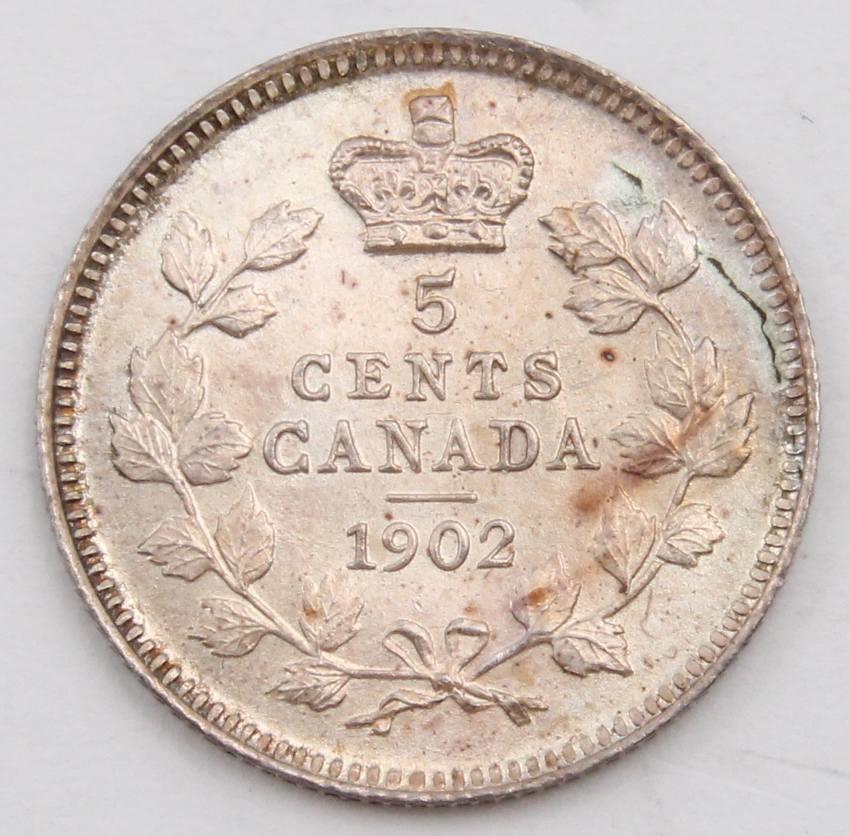 1902 Canada 5 cents silver coin Choice UNC