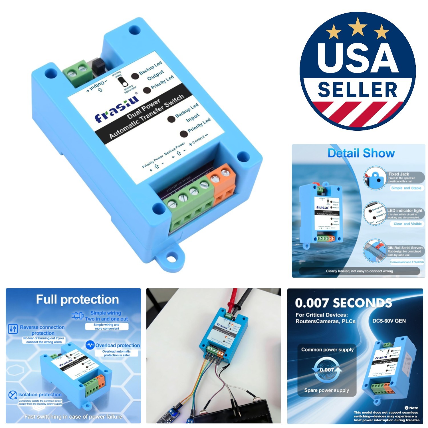 DC Automatic Transfer Switch 5-60V 5A - Fast Switching with Protection Features