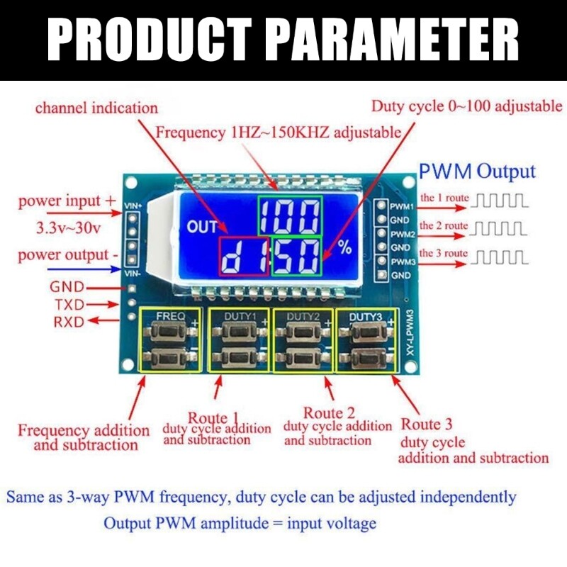 3 Channel PWM Pulse Generator Signal Generator Module Adjustable Frequency