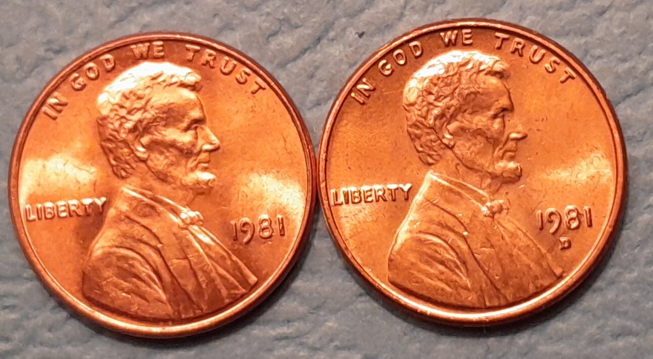 1981 P&D Brilliant Uncirculated Lincoln Cents(2 coins) Ships Free. BU condition.