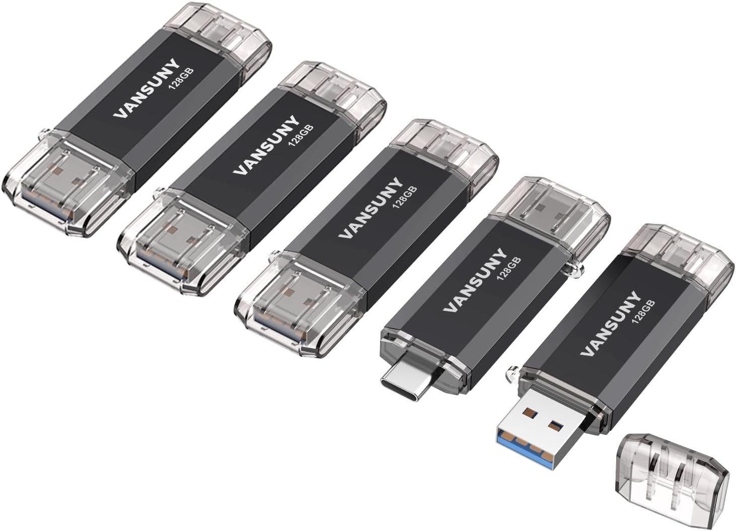 Pro 5 Pack 128GB USB C Flash Drive - Fast USB 3.0 OTG Memory Stick