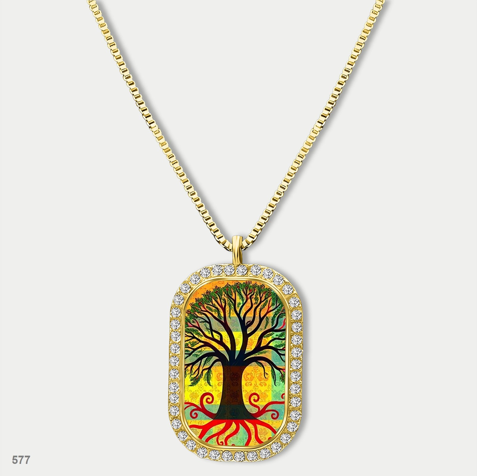 Amazing Colorful Tree of Life Pendant Necklace Chain Graphic Dog Tag Chain Gift