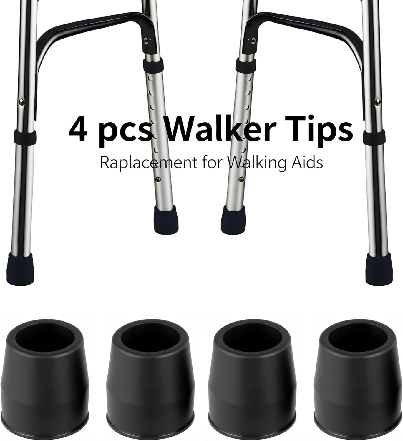 Rubber 4 Pcs Walker Tips 1 1/8'' Heavy Duty, Replacement Tips for Walkers, Commo