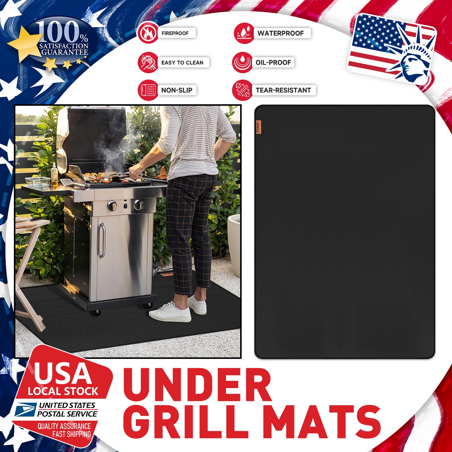 Under Grill Mat for Outdoor Grill 52 x 76 inches Oil-Proof Waterproof Fireproof