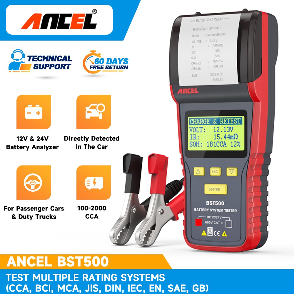 ANCEL BST500 Heavy Duty Truck Car Battery Load Tester Charging System Analyzer