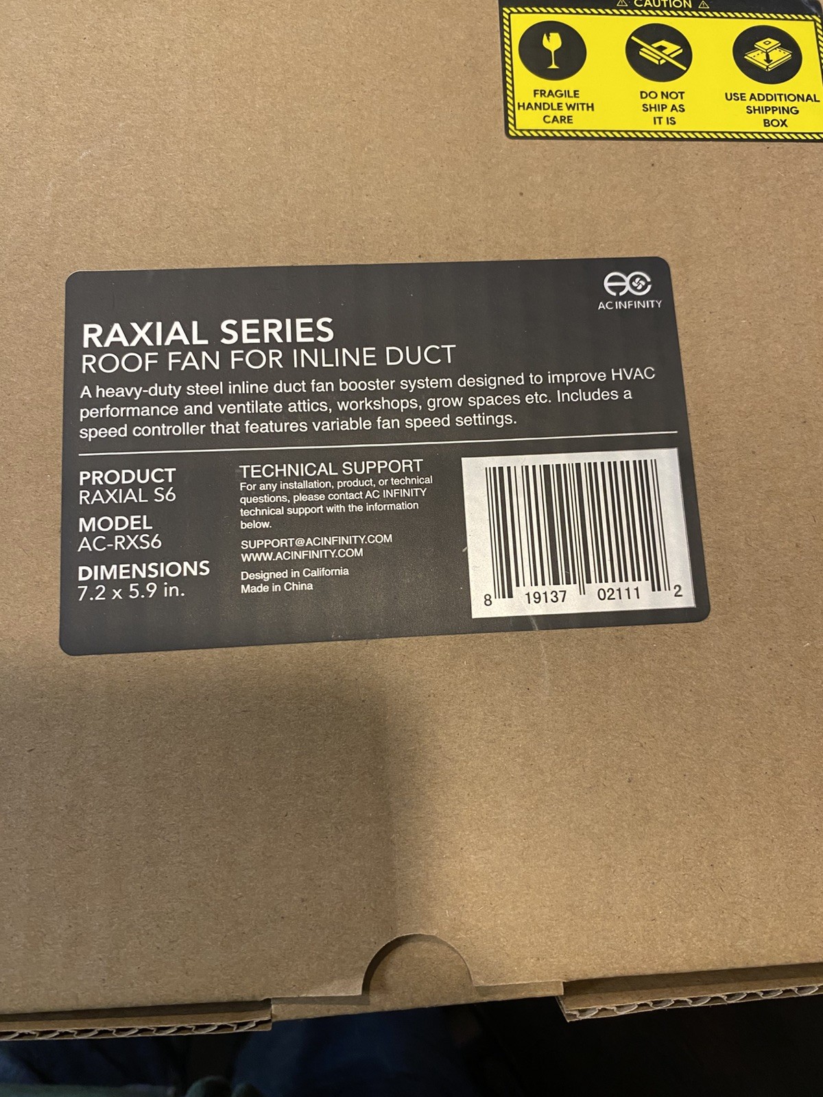 Raxial Series Roof Fan for Inline Duct   *New In Box - Never Used*