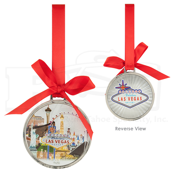 Las Vegas Sign Holiday Christmas Hanging Tree Round Ornament Foil High Roller