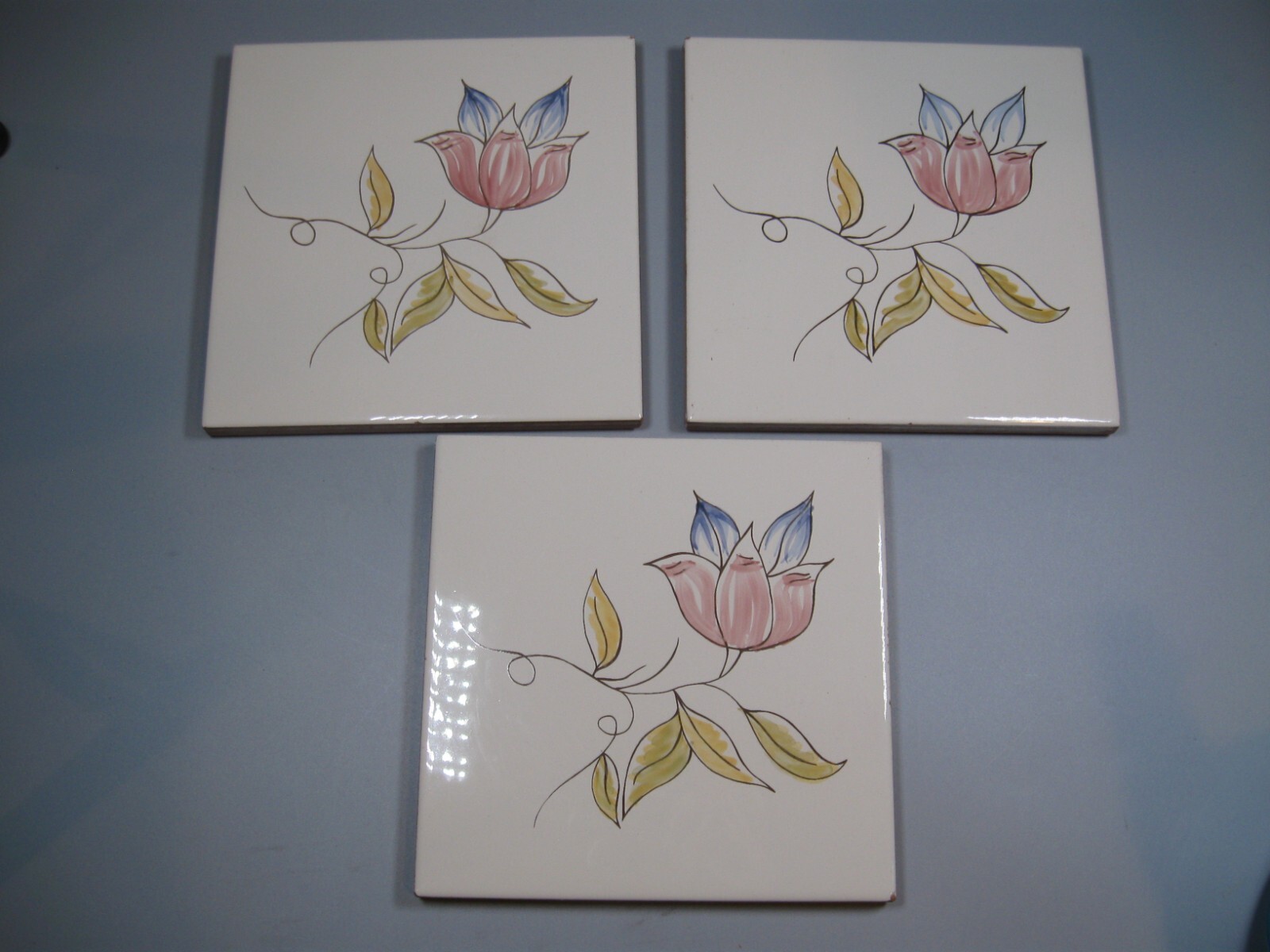 3 Vintage Italian Tiles Flower 6x6