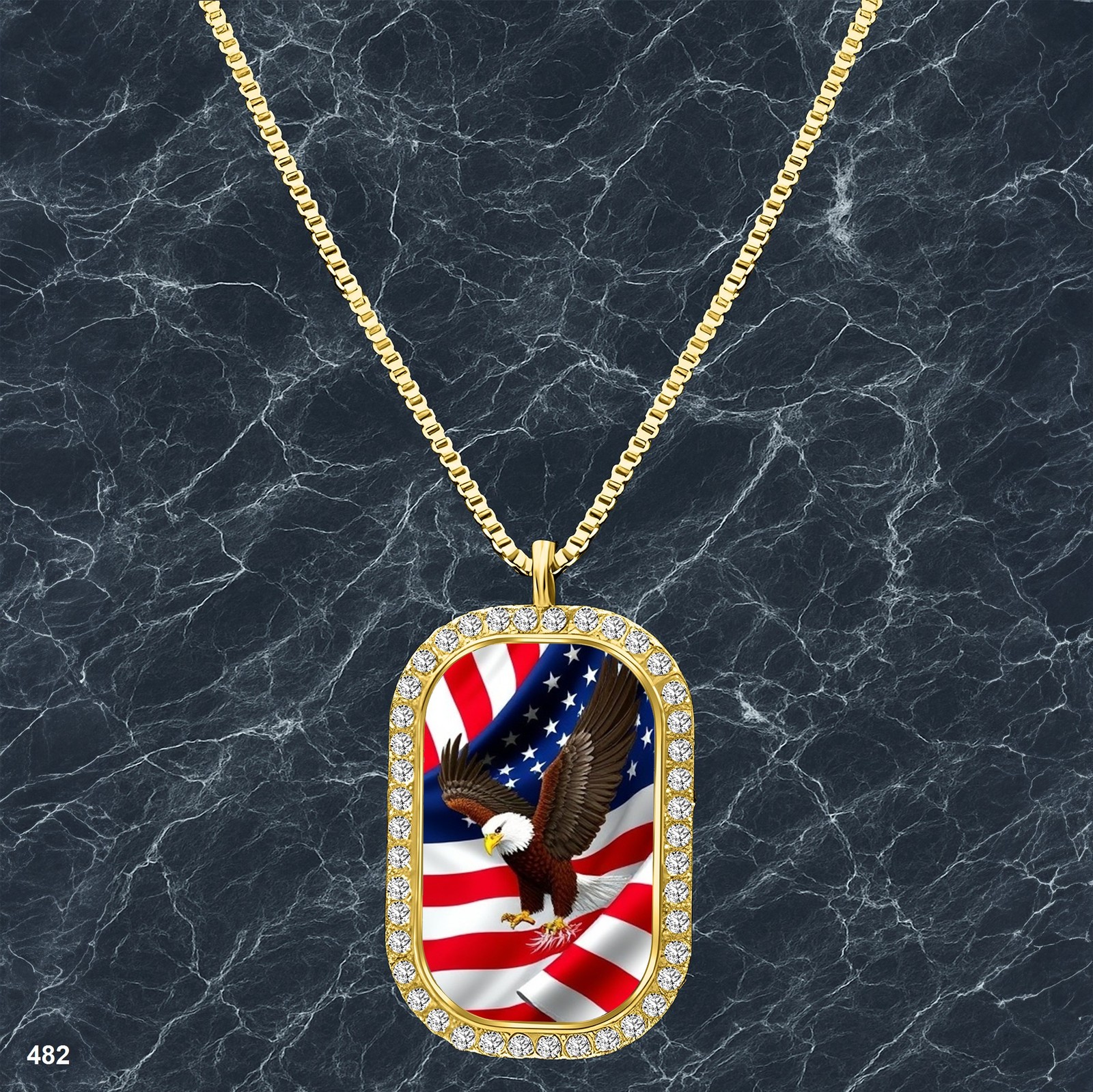 Amazing USA American Flag Pendant Necklace Photo Design Vibrant Gold Tone Treasu