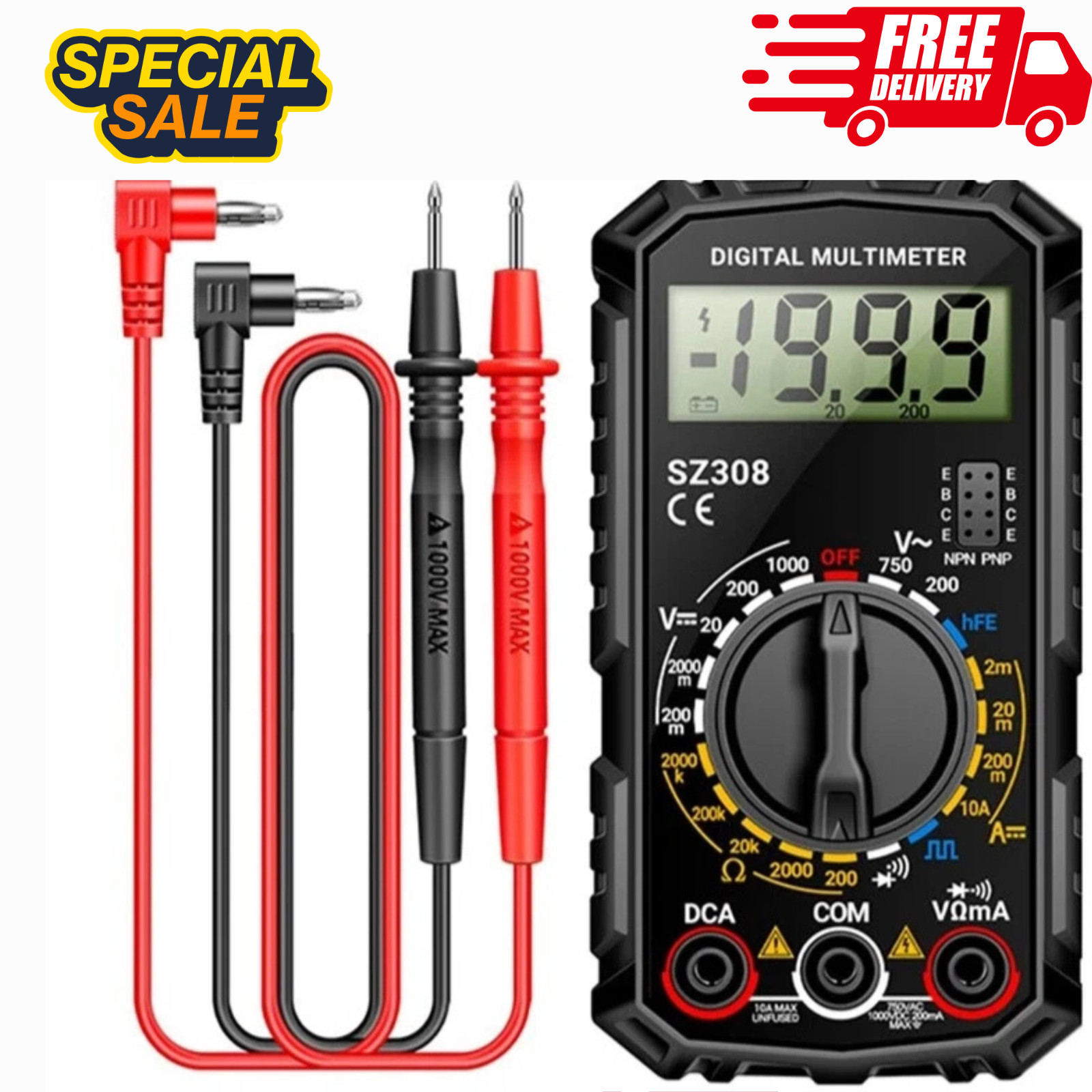 Portable Digital Multimeter AC DC Voltage Current Ohm Volt Tester Meter Tool