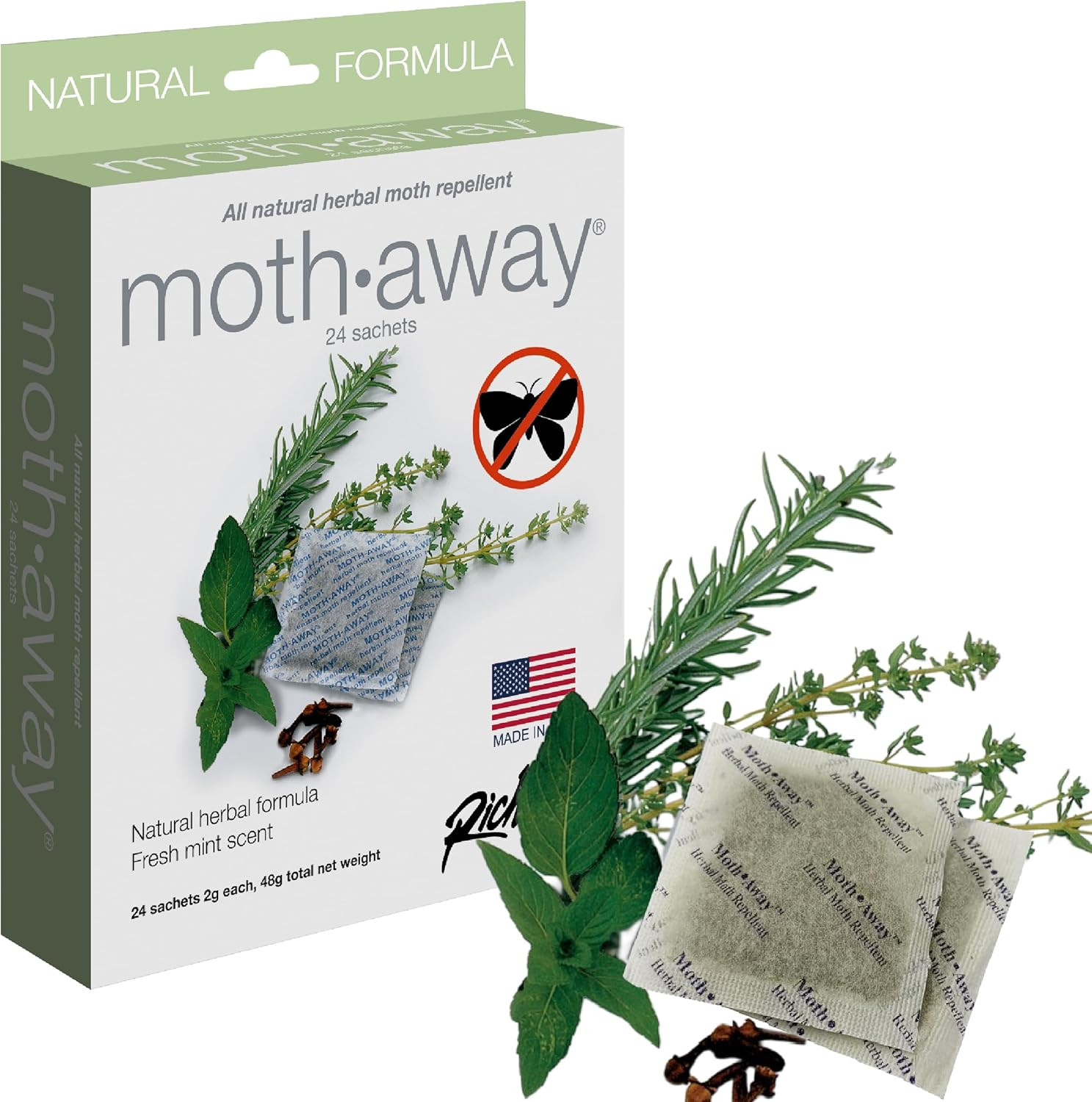 Richards Homewares Moth Away Sachets – 24-Pack Natural Herbal Moth Repellent, No