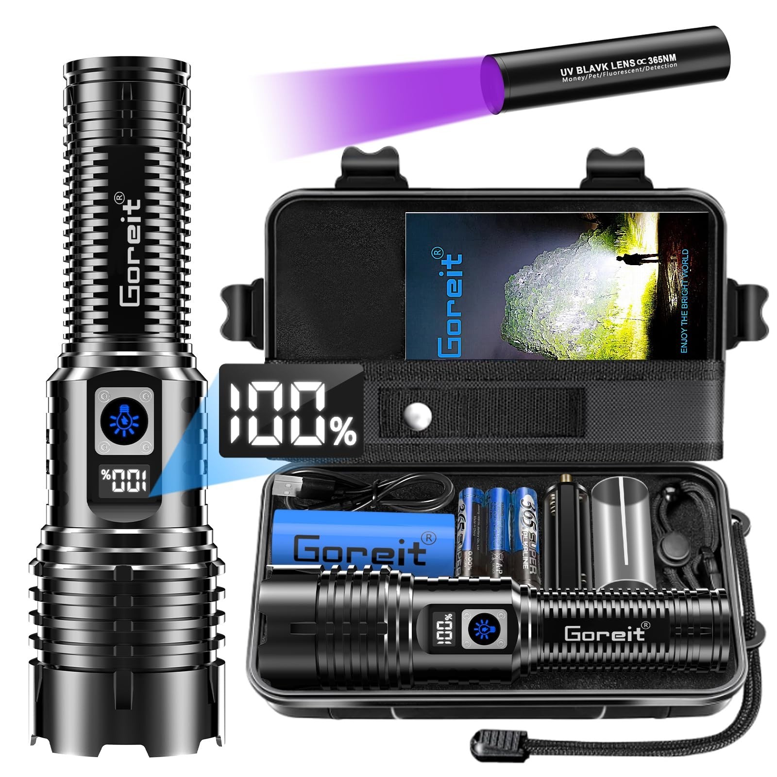 Goreit Flashlights LED High Lumens Rechargeable, 2000 Lumens XHM77.2 Super Br...