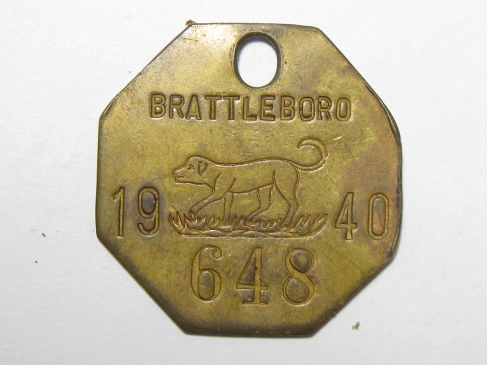 1940 Brattleboro, Vermont Dog Tax Tag - With Image of Dog - #64843