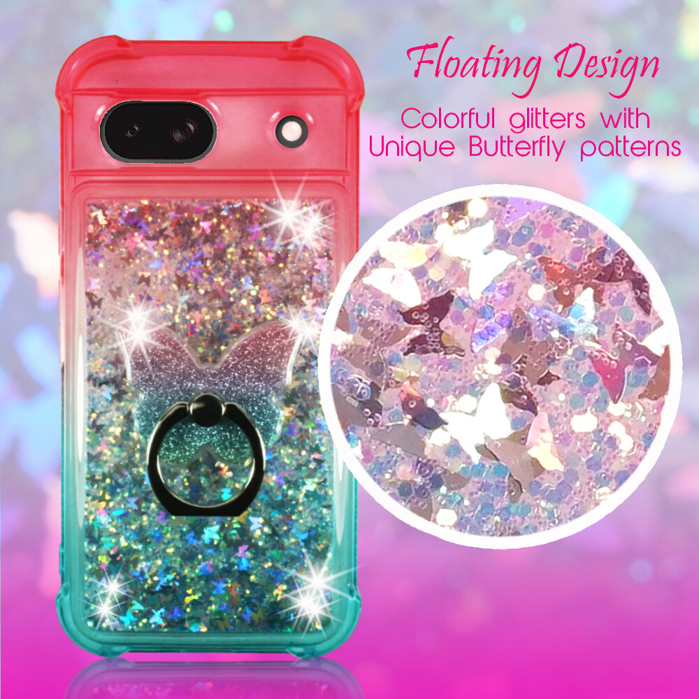 For Google Pixel 8a (6.1") Liquid Glitter Bling Case Phone Ring Stand Shockproof