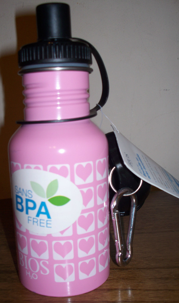 BIOS H2O Stainless Steel WATER BOTTLE - BPA Free 13.5 oz / 400 mL - PINK HEARTS