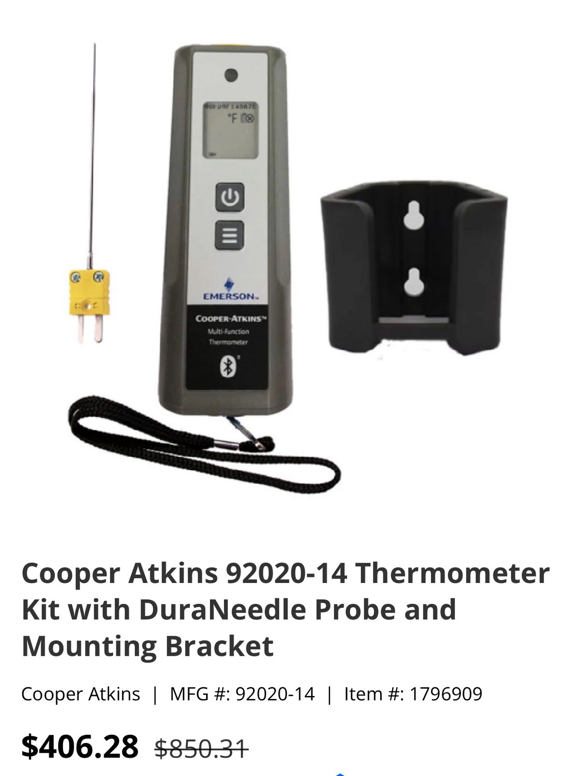 Cooper Atkins 92020-14 Multi-Function Thermometer w/ 51337-K Probe & MFT Bracket