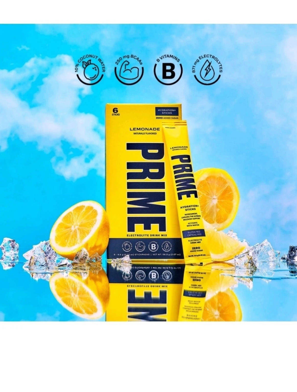 3 × Prime Electrolyte Hydration+Drink Mix Lemonade Zero Sugar Added 18 Sticks