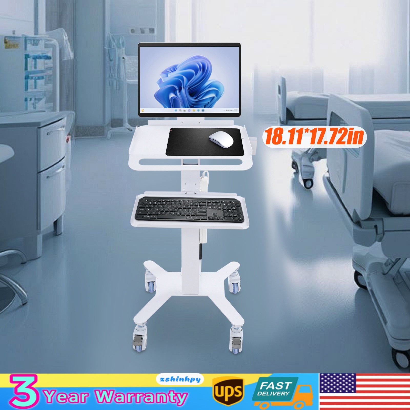 Adjustable Height Rolling Desk Computer Cart Mobile PC Laptop Workstation Table