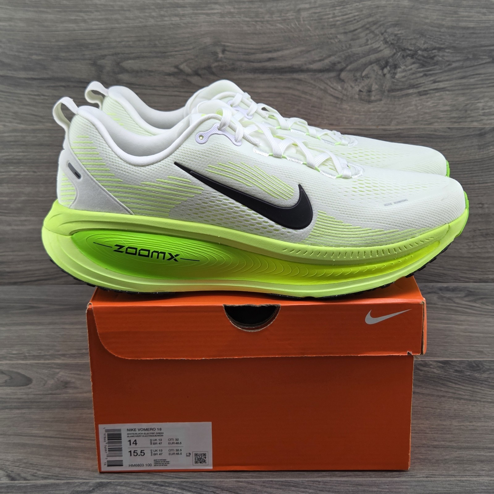 Nike Vomero 18 Size 14 Mens White Electric Green Volt Running Shoes