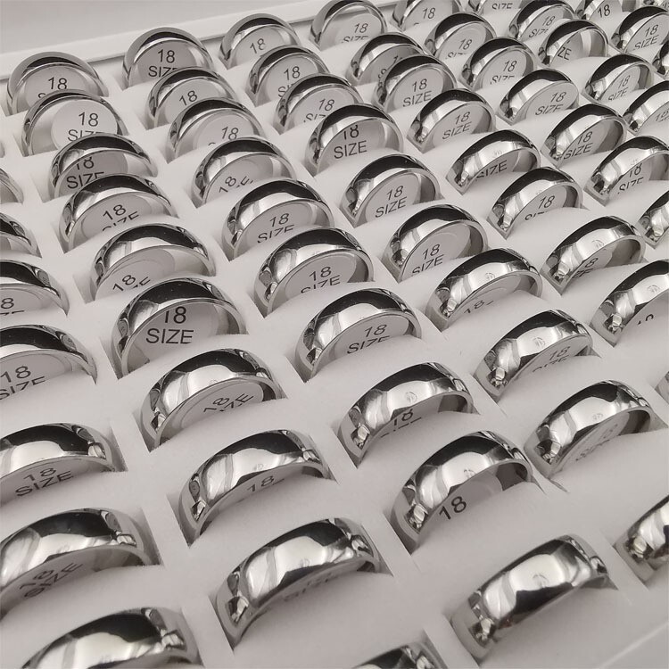 Bulk lots 50PCS Silver 6mm Stainless Steel Rings Men Women Wedding Band Jewelry