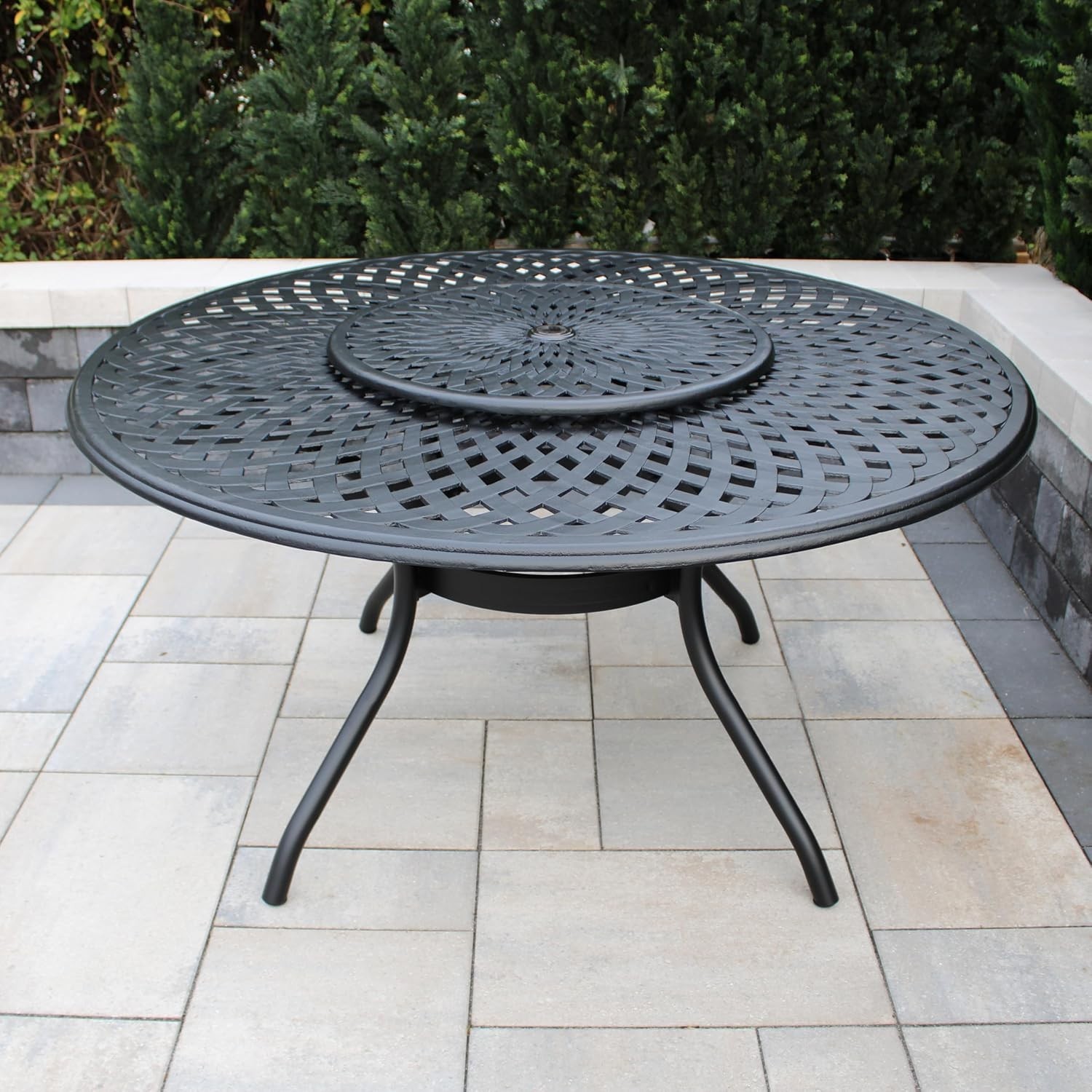 Contemporary Modern Outdoor Mesh Aluminum 59-in Large Black Round Patio Dining