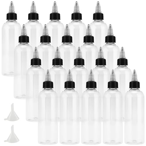 20 Pack 4oz Clear Dispensing Bottles, Plastic Squeeze Bottles with Twist Top