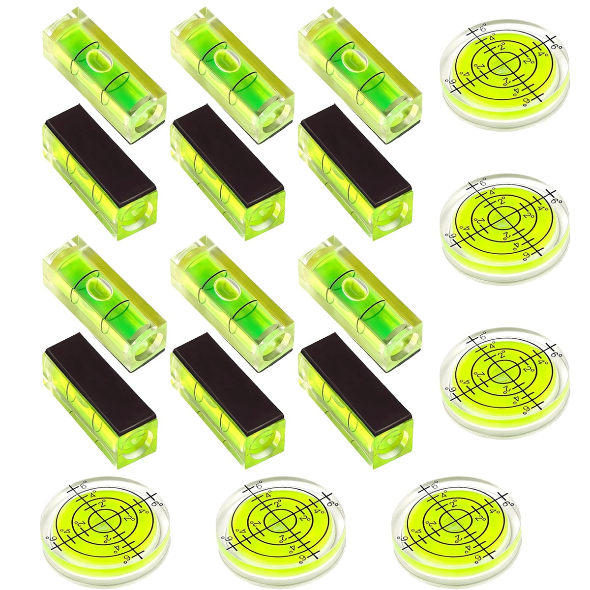 18Pcs Small Bubble Spirit Level, Mini Magnetic Square Bubble Levels, Circular Sp