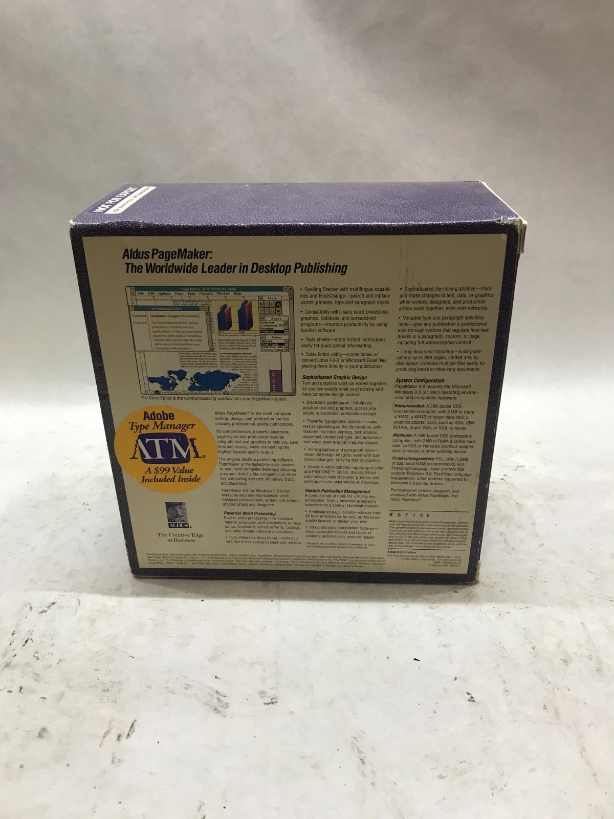 Aldus PageMaker Version 4.0 For Windows 3.0 Big Box Software With Floppy!!! - DW