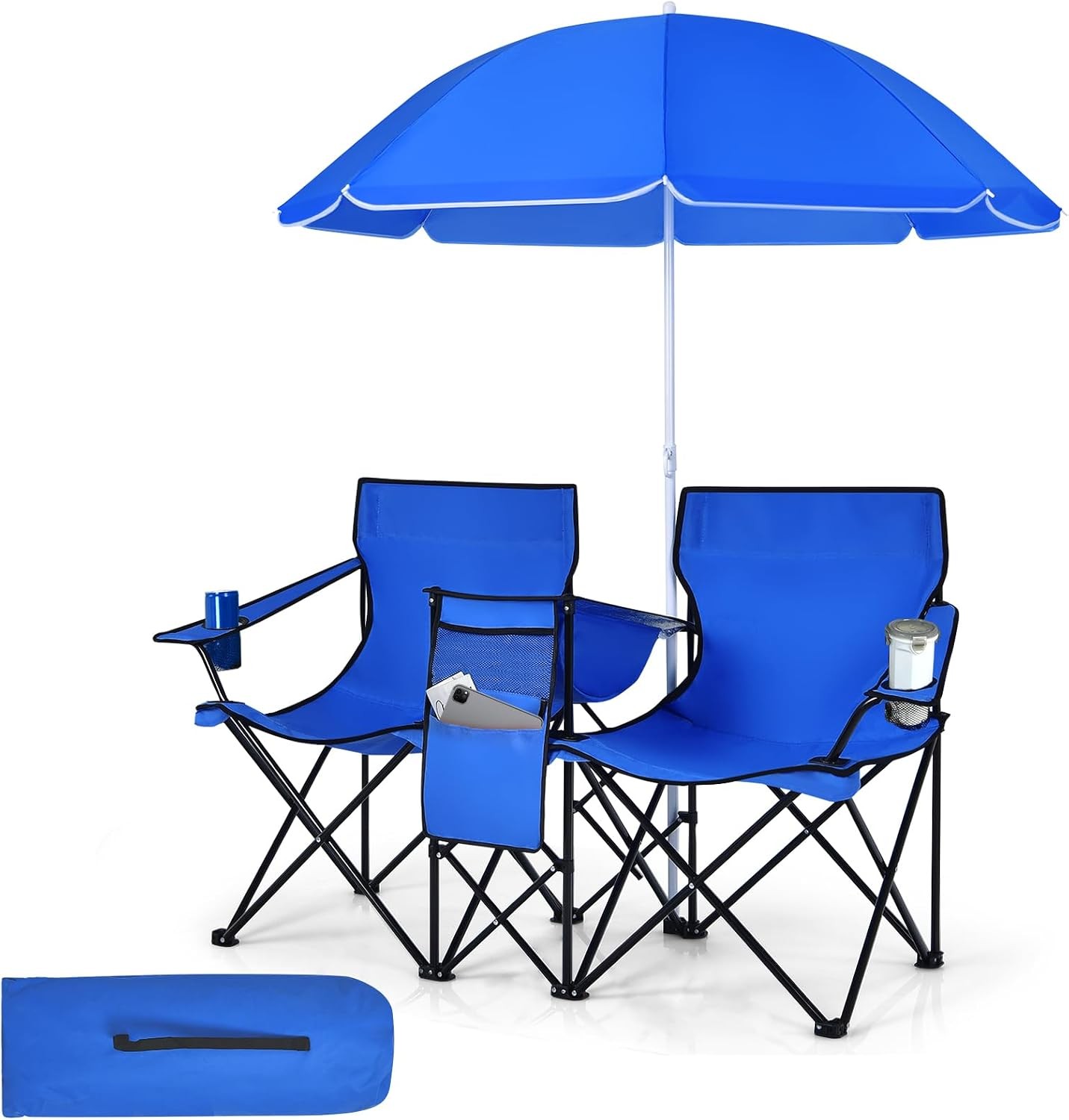 Tangkula 2-Seat Folding Camping Chair with Sun Umbrella