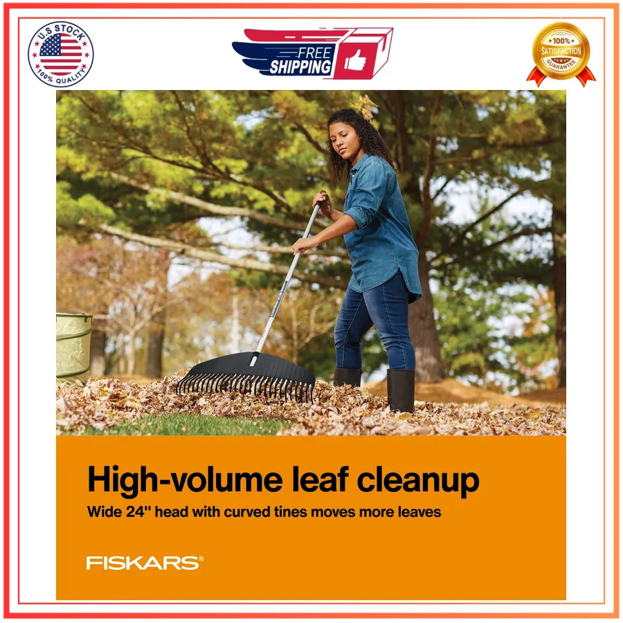Fiskars Poly Leaf Rake 67 inch Lightweight Garden Tool