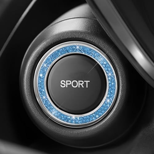 2PCS Car Bling Engine Start Ring Decal, Crystal Auto Push Start Light Blue