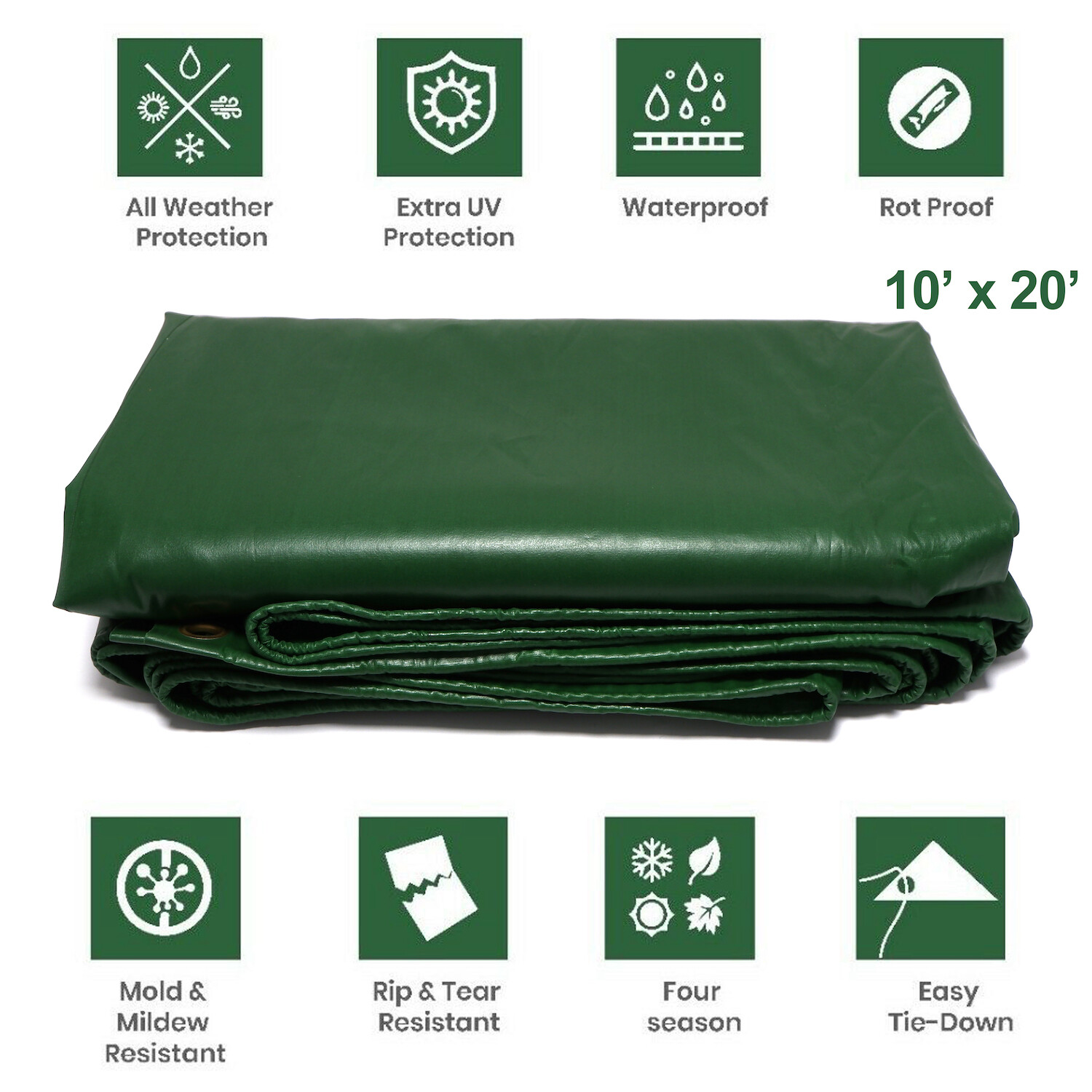 10'x20' Heavy Duty 14 Mil Green PVC Waterproof Vinyl Tarp Cover Patio Shelter