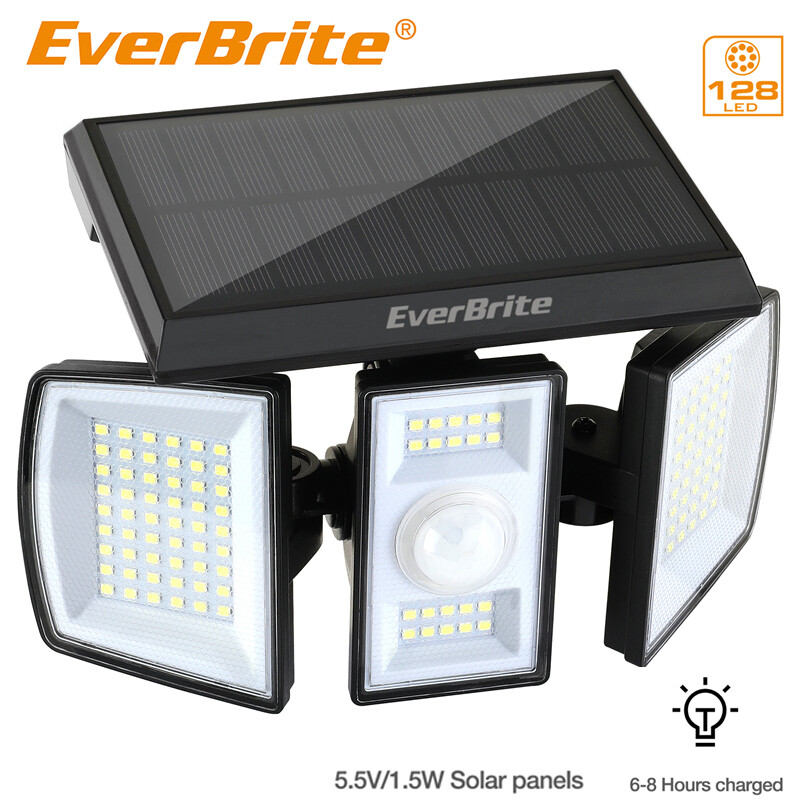 EverBrite Solar Outdoor Lights 128 LED 7000K Solar Motion Sensor IP65 Wall Light