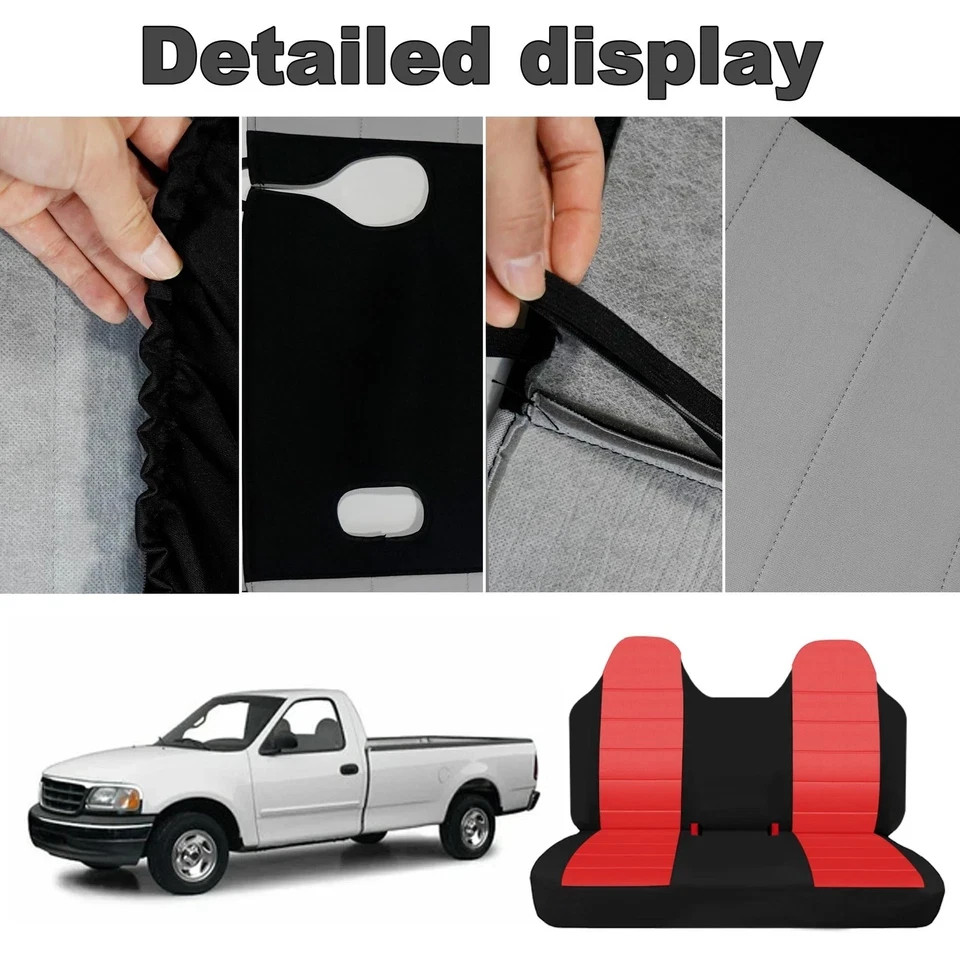 Thickened Oxford Cloth Front Solid Bench Seat Covers with Molded Headrests fi...
