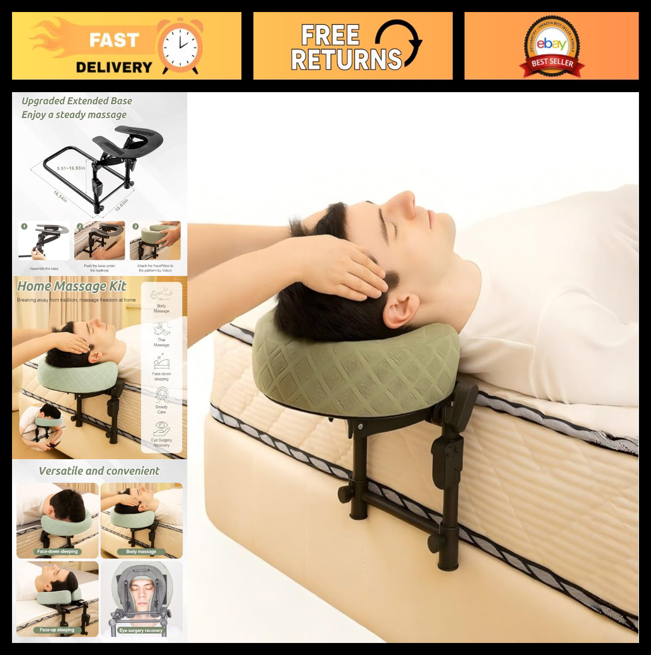 Adjustable Massage Headrest for Bed, Portable Face Cradle Pillow for Comfort