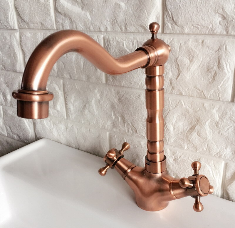 Antique Red Copper Brass Kitchen Bathroom Swivel Spout Faucet Mixer Tap srg052