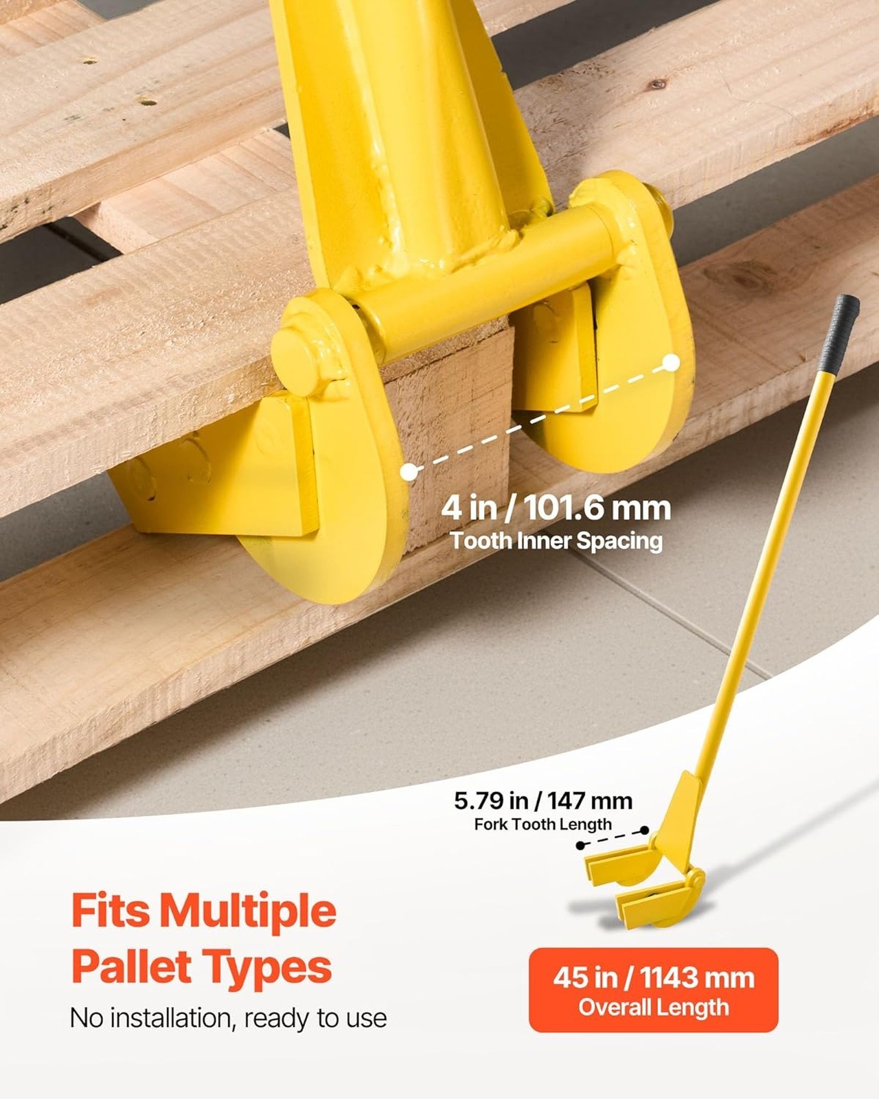 Pallet Buster Tool with Carbon Steel Handle, Heavy Duty Wrecking Pry Bar for