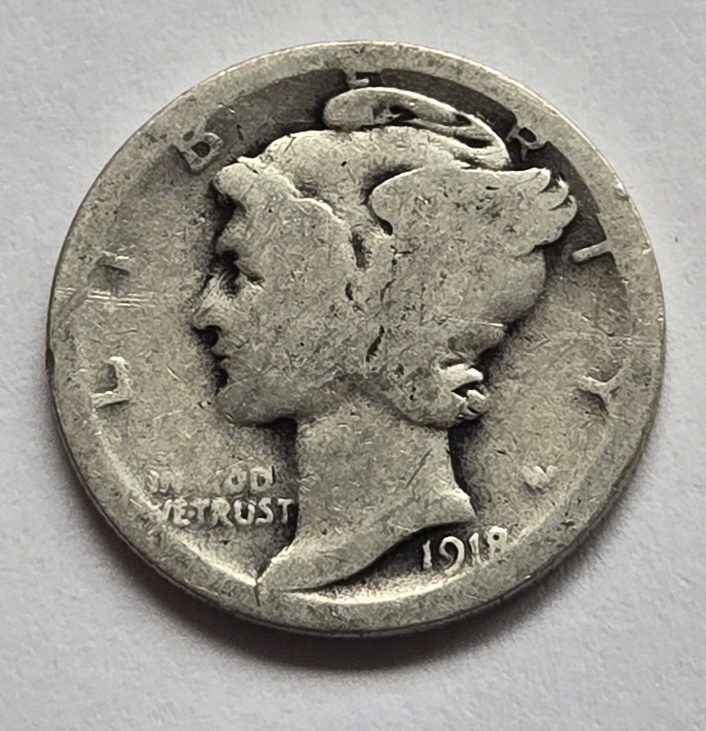 1918-S Mercury Silver Dime 10c - "Good Coin" - Free Shipping