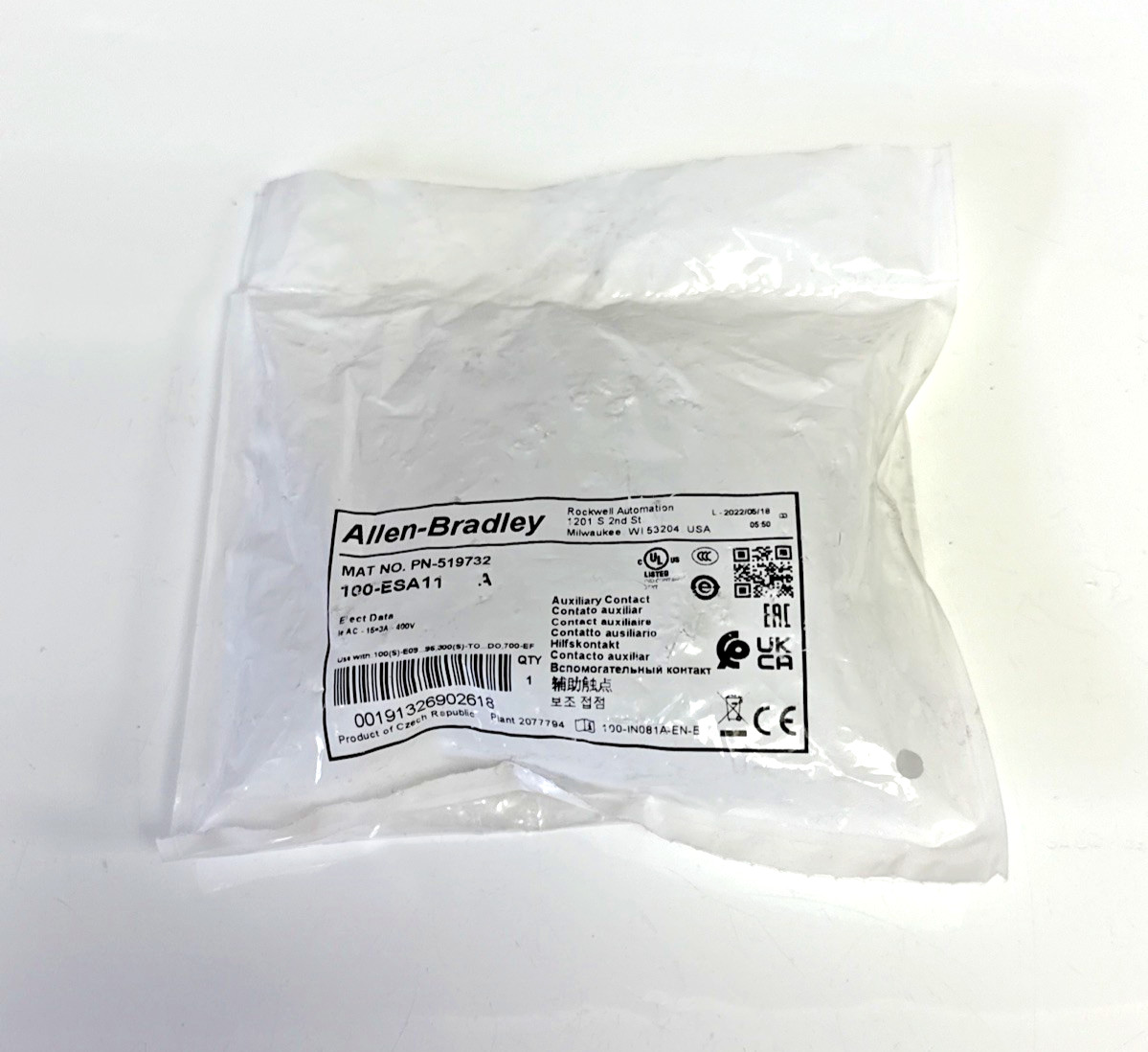 Allen-Bradley 100-ESA11 Auxiliary Contact Block 1NO 1NC