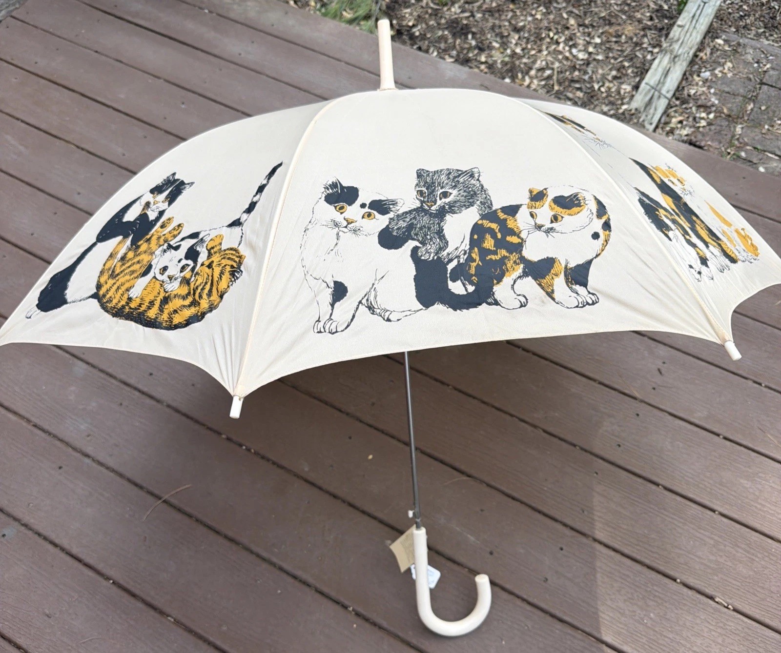 Cat Themed Vintage Umbrella, Light Color