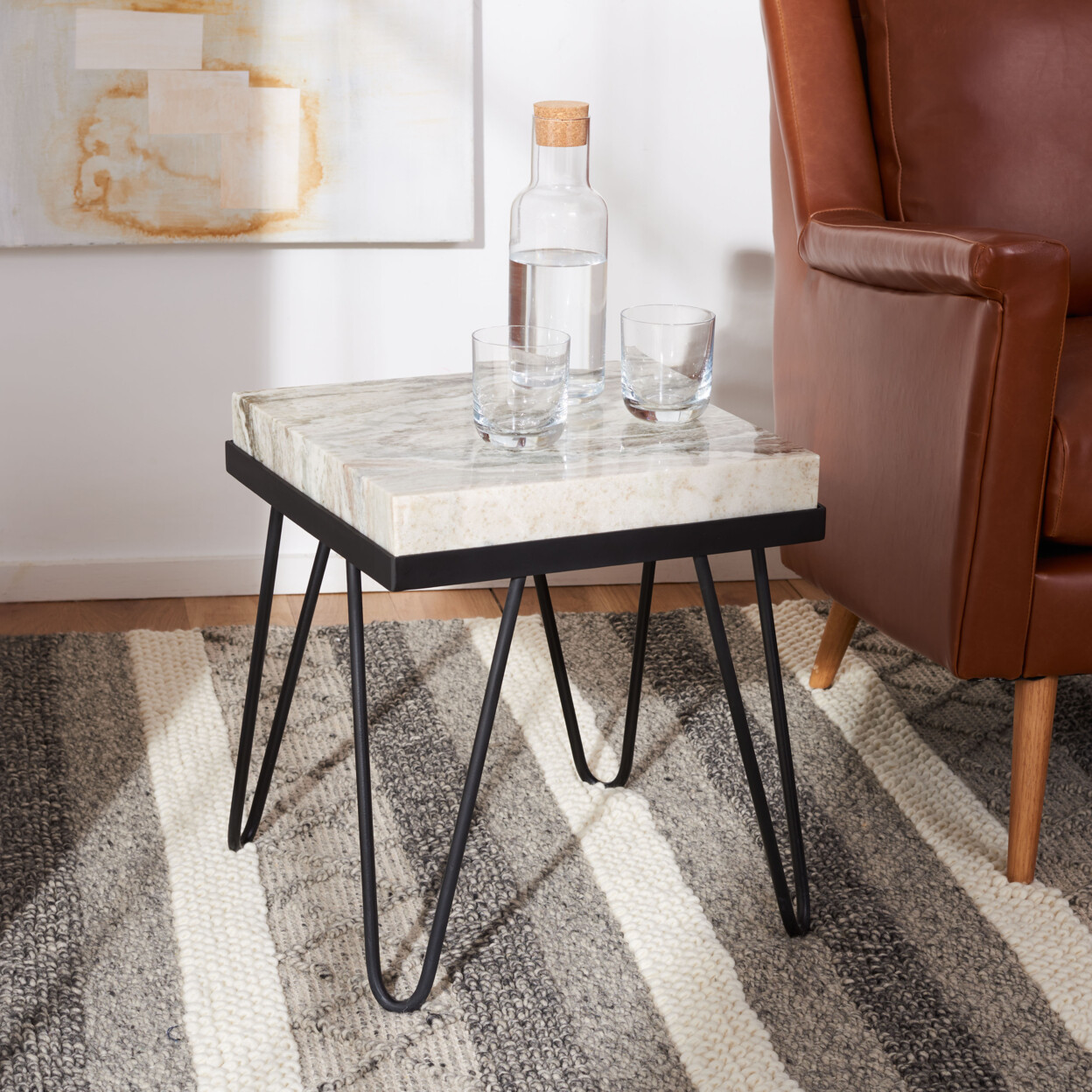 SAFAVIEH Jada Stone Top Accent Table | Multi Grey / Black |